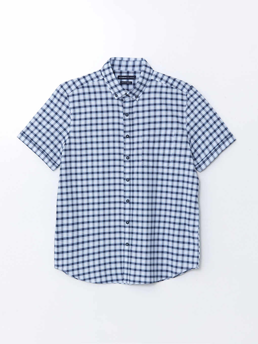 Regular Fit Short Sleeve Plaid Oxford Men's Shirt-3