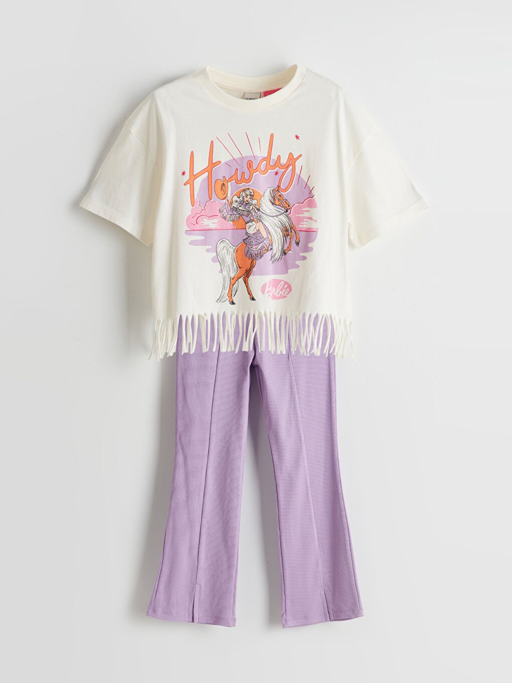 LCW Kids Crew Neck Barbie Printed Girls' T-Shirt and Tights -S5BU15Z4-FDH
