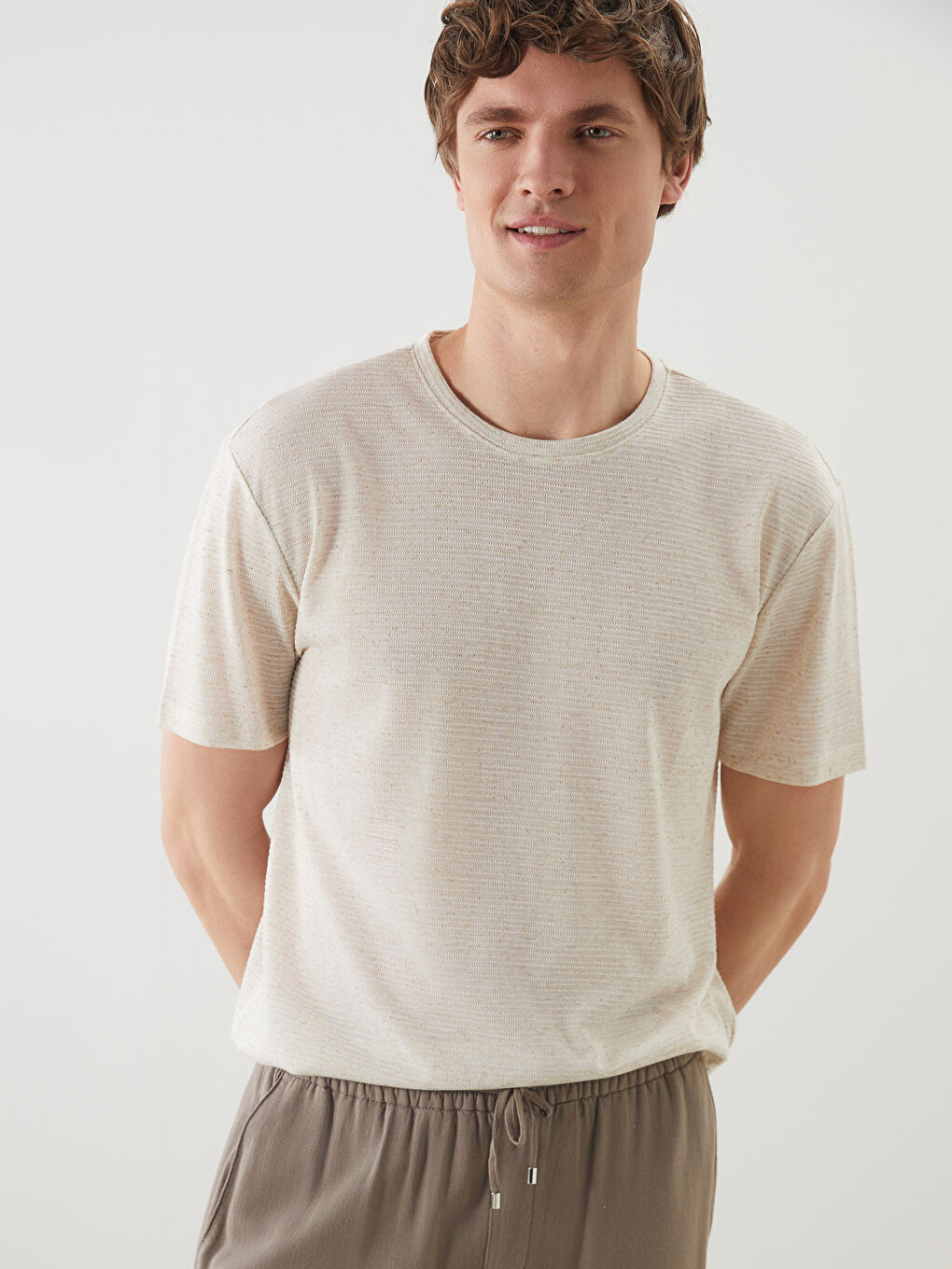 LCW Vision Crew Neck 100% Linen Men's T-Shirt -S5BU90Z8-R9J