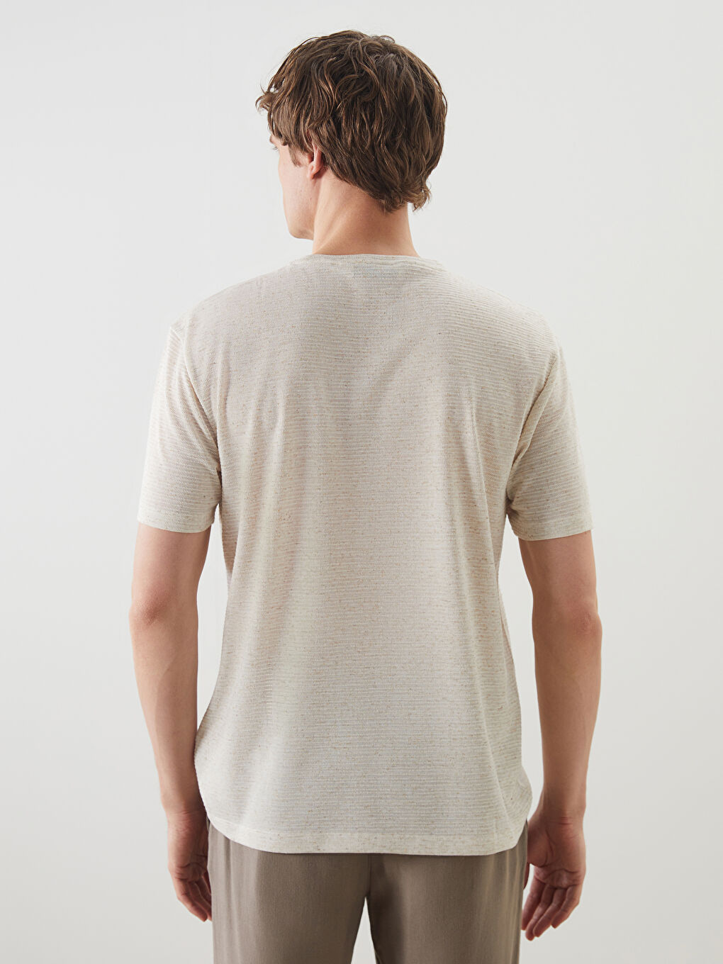 LCW Vision Crew Neck 100% Linen Men's T-Shirt -S5BU90Z8-R9J