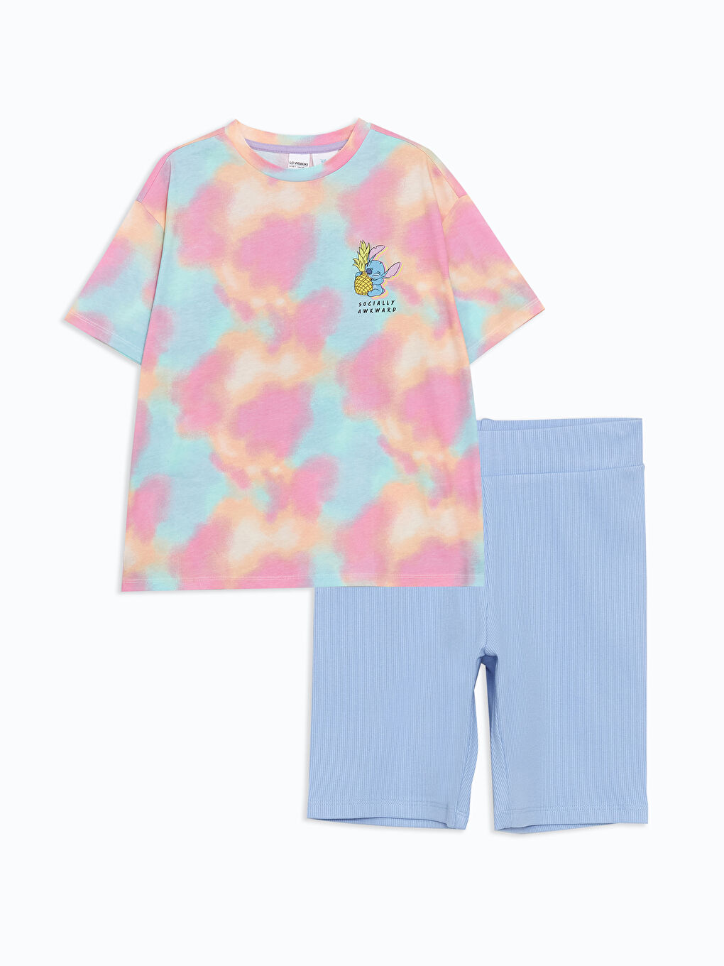 Crew Neck Stitch Printed Girls' T-Shirt and Leggings -S5BV53Z4-F9C