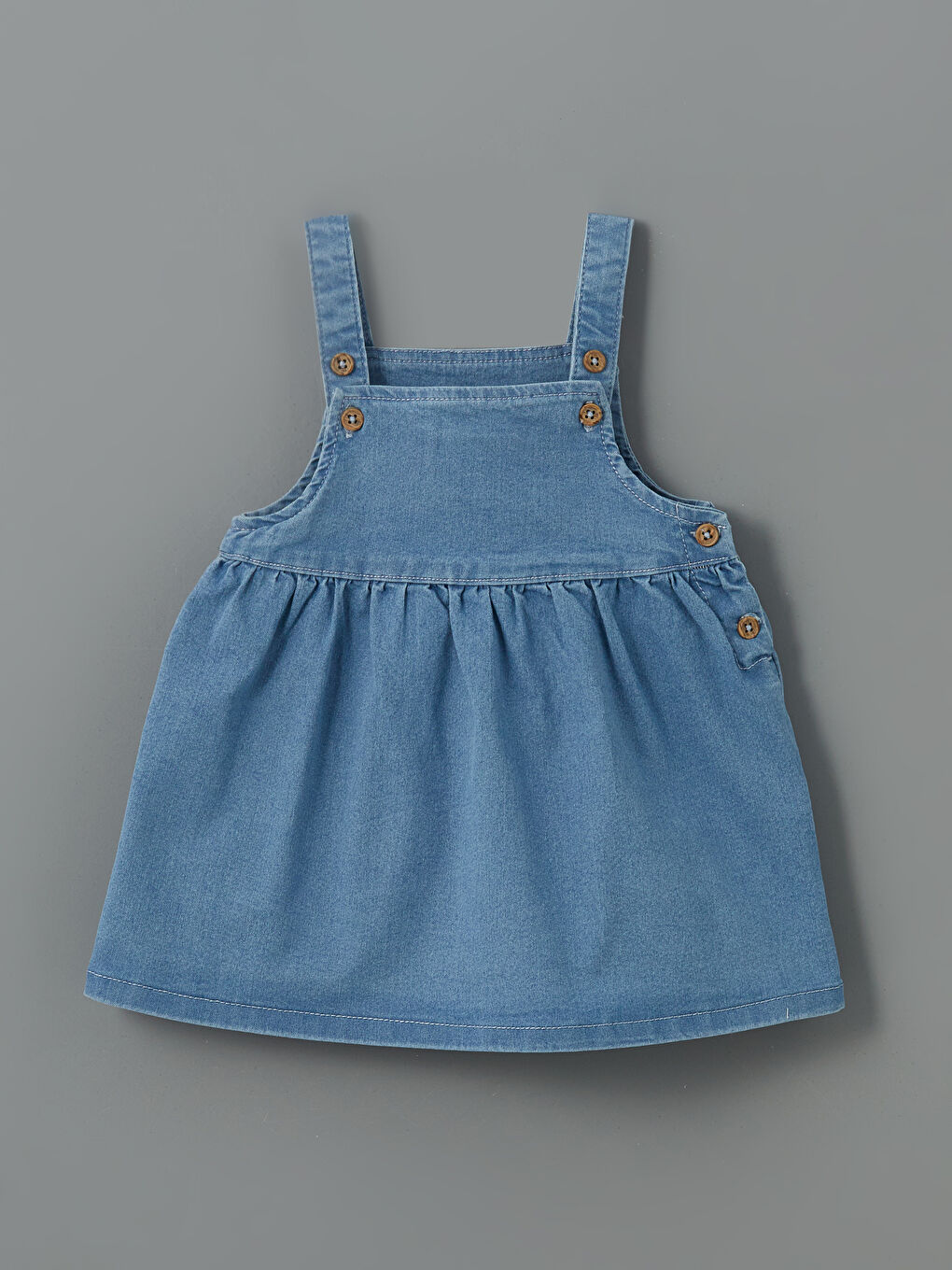 Mavi Kare Yaka Basic Kız Bebek Jean Elbise