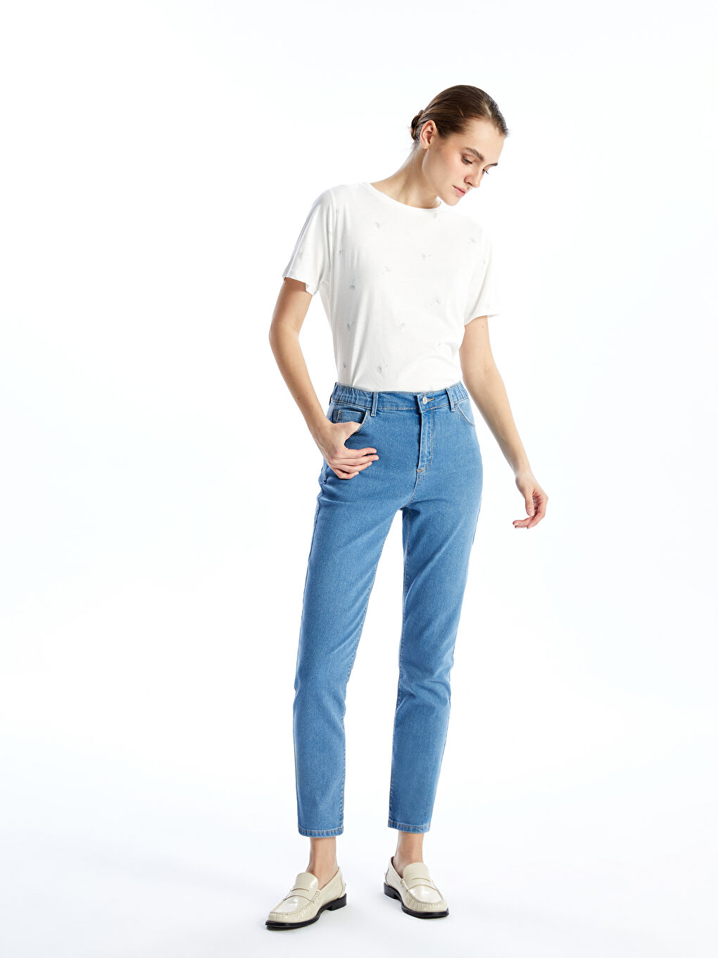 Slim Fit Women Jean Trousers With Elastic Waist -S5BY02Z8-311