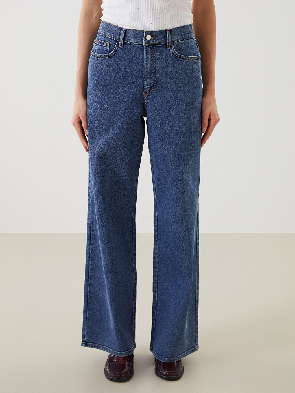 Elastic Waist Wide Leg Women's Jeans -S5CB21Z8-H45