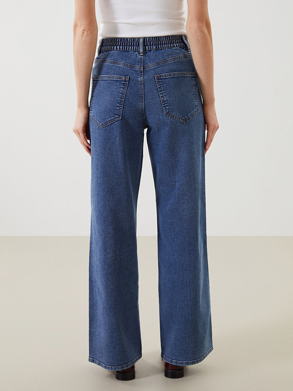 Elastic Waist Wide Leg Women's Jeans -S5CB21Z8-H45