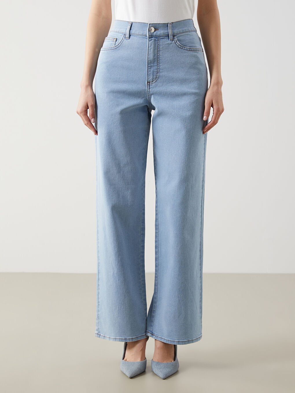 Elastic Waist Wide Leg Women's Jeans -S5CB23Z8-311