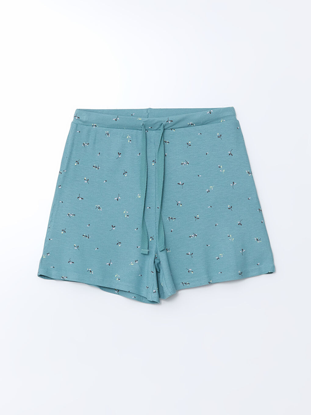 Yeşil Beli Lastikli Çiçekli Kadın Şort Pijama Altı