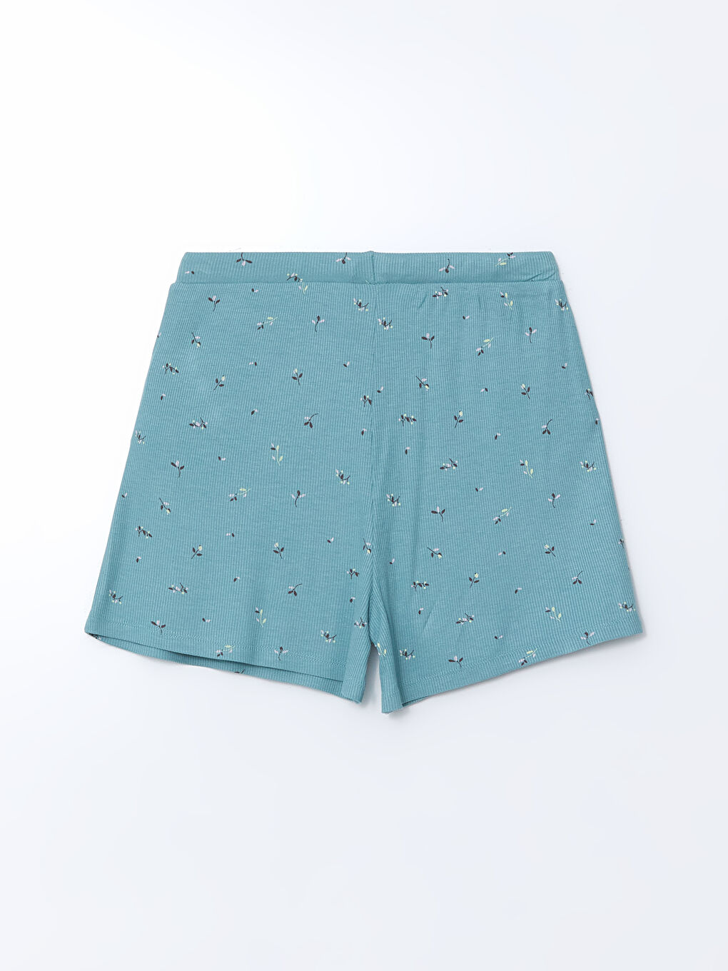 Yeşil Beli Lastikli Çiçekli Kadın Şort Pijama Altı-1