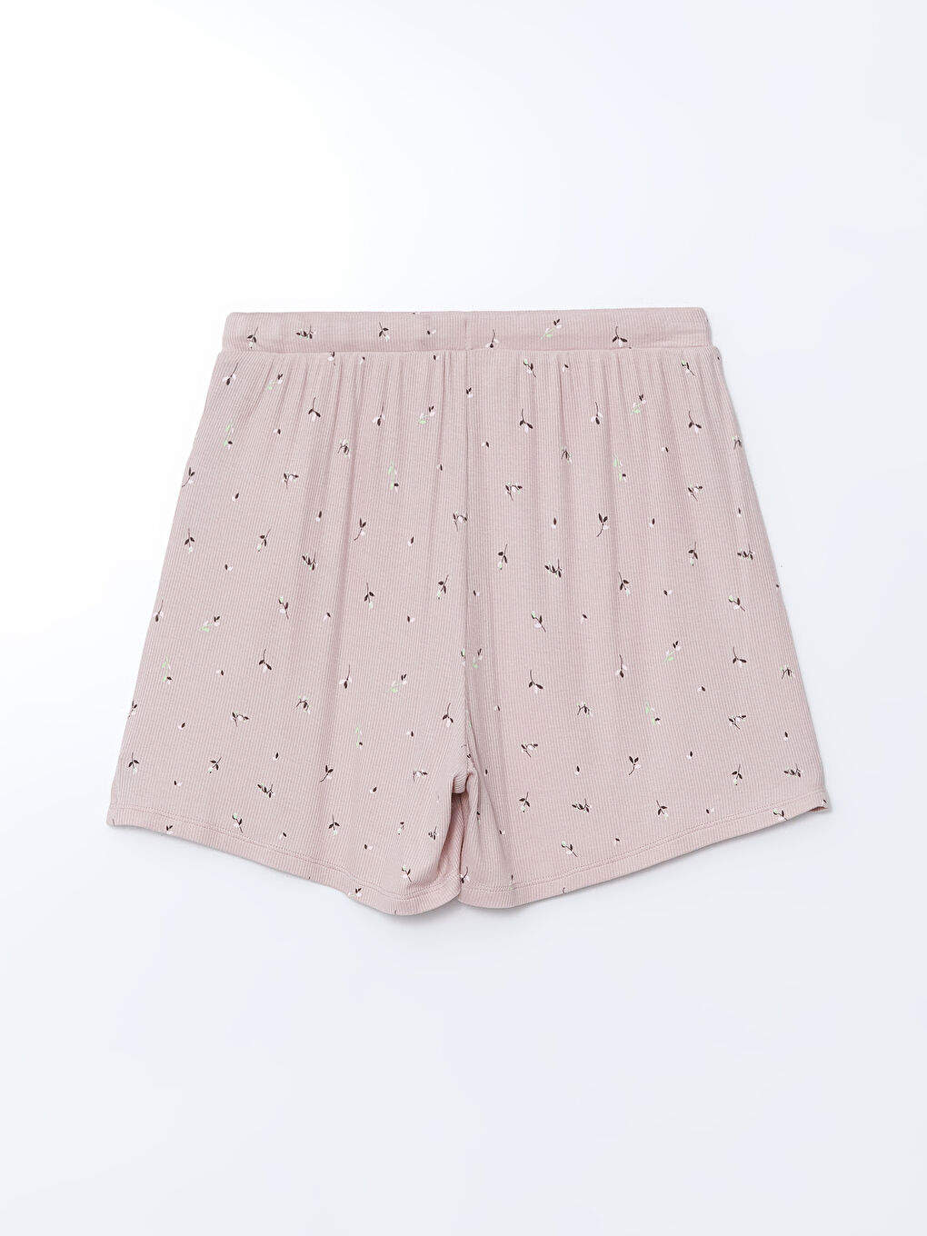 Pembe Beli Lastikli Çiçekli Kadın Şort Pijama Altı