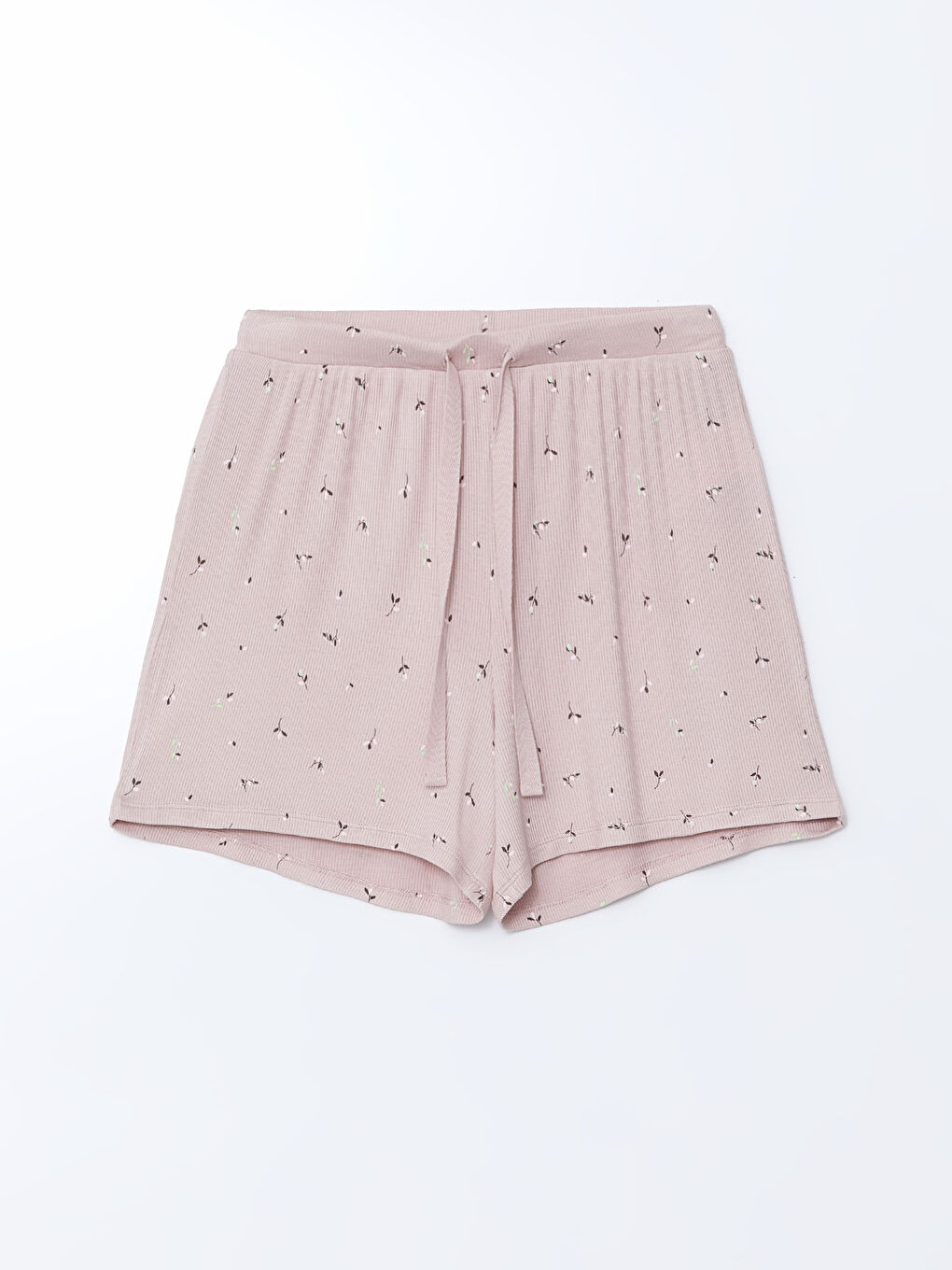 Pembe Beli Lastikli Çiçekli Kadın Şort Pijama Altı-1