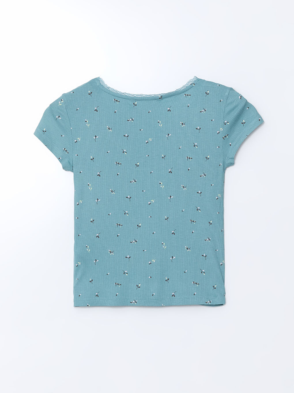 Yeşil U Yaka Dantel Detaylı Çiçekli Kadın Pijama Üstü-1