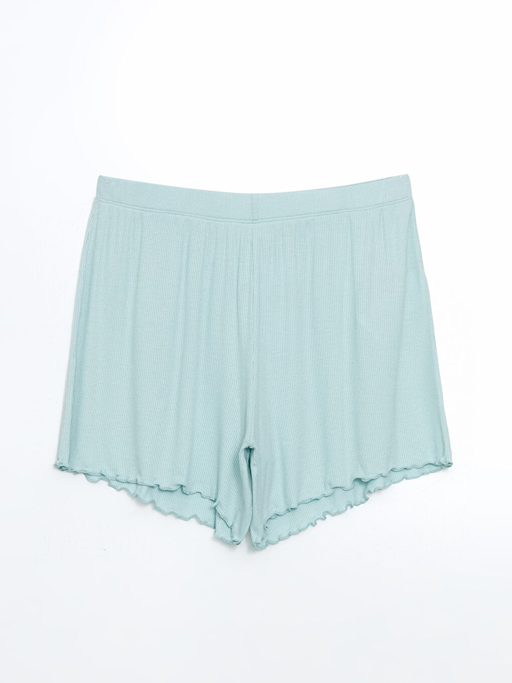 Yeşil Beli Lastikli Dokulu Kadın Şort Pijama Altı