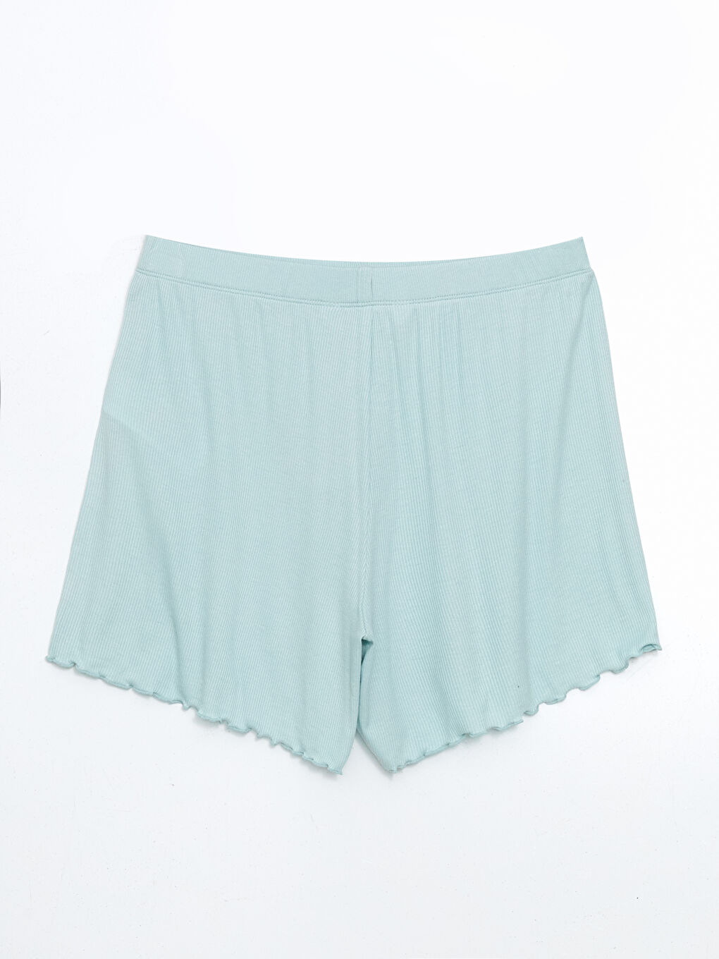 Yeşil Beli Lastikli Dokulu Kadın Şort Pijama Altı-1