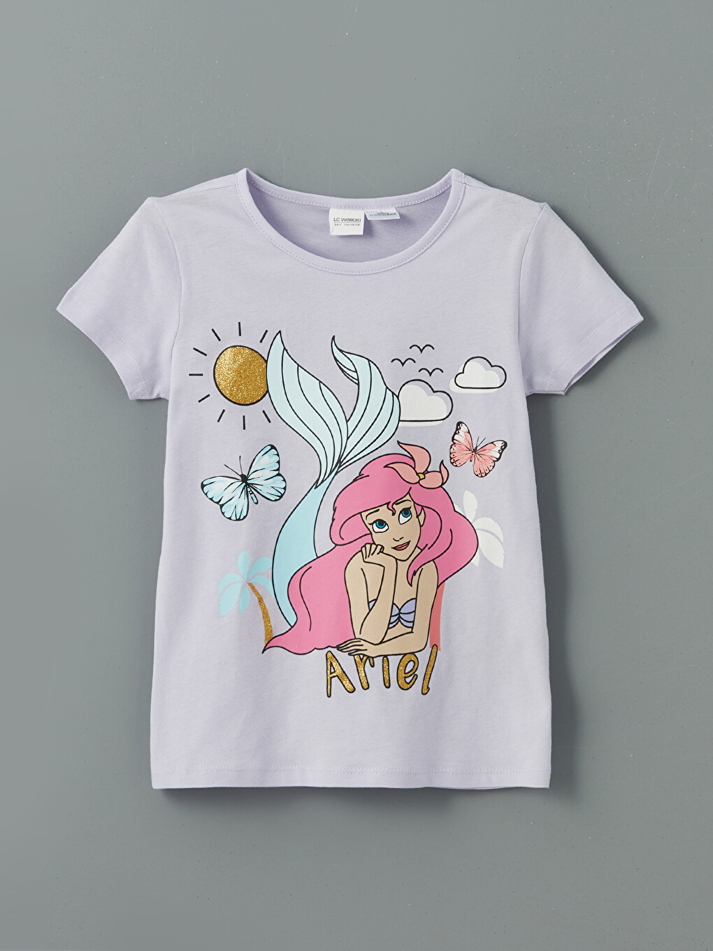 Lila Bisiklet Yaka Princess Baskılı Kız Çocuk Pijama Üst