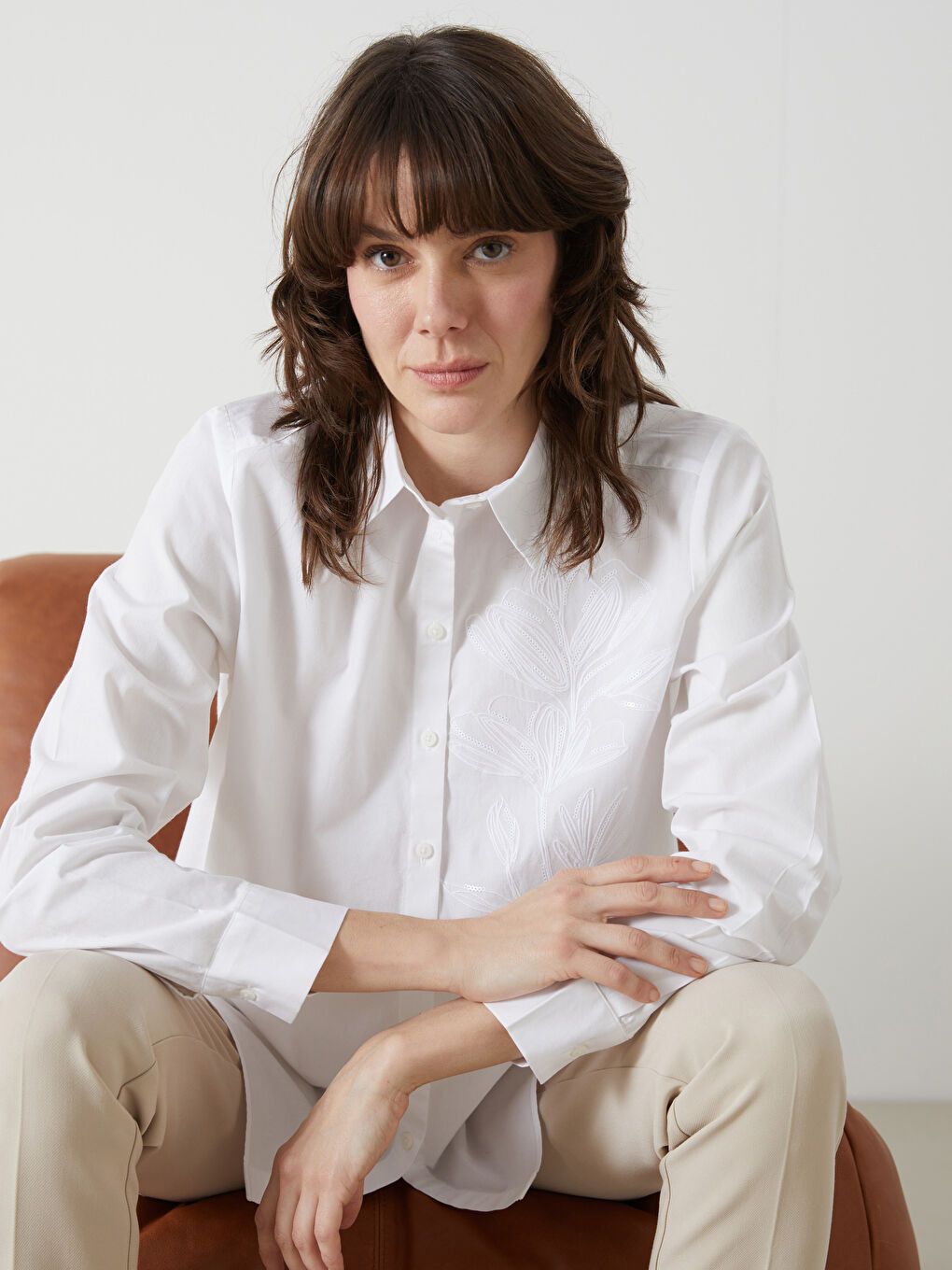 Embroidered Poplin Women's Shirt -S5CC49Z8-EEW