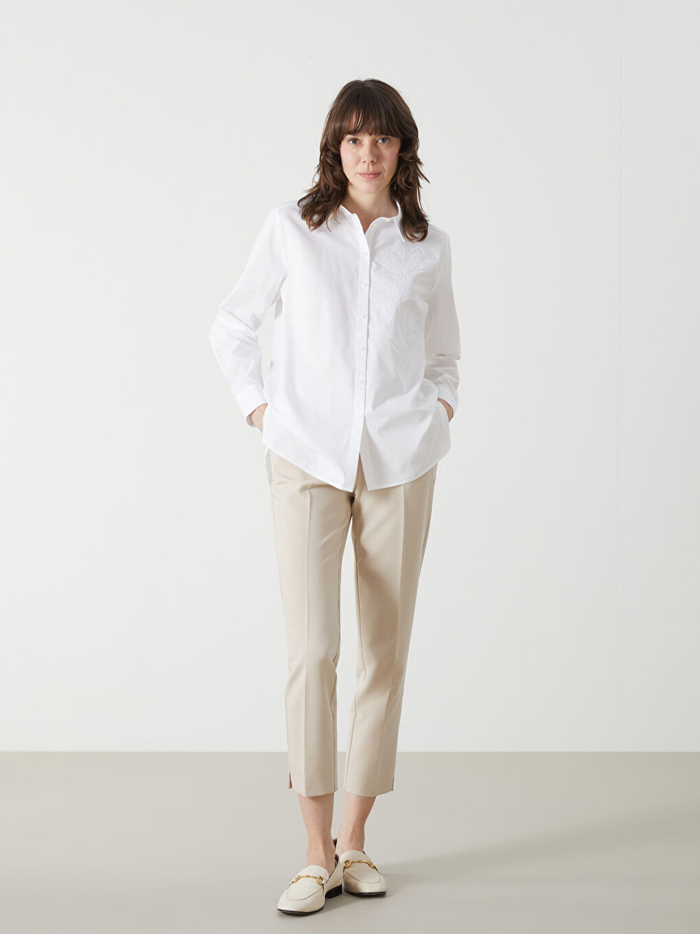 Embroidered Poplin Women's Shirt -S5CC49Z8-EEW