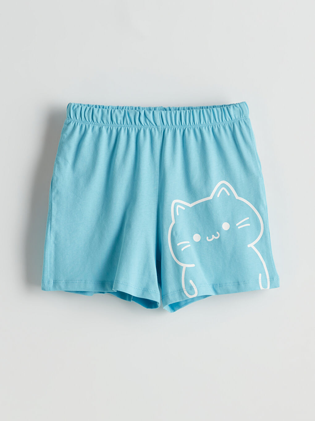 Mavi Beli Lastikli Baskılı Kadın Şort Pijama Altı-4