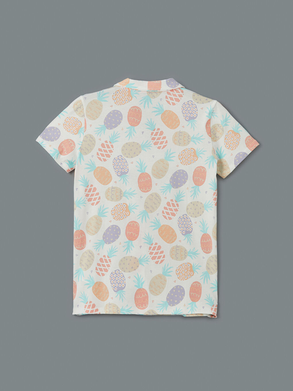 Ekru Gömlek Yaka Baskılı Kadın Pijama Üstü-1