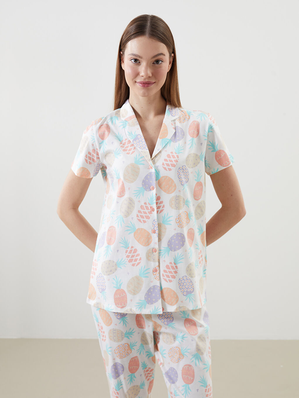 Shirt Collar Patterned Women's Pajamas Set -S5CC89Z8-LRA