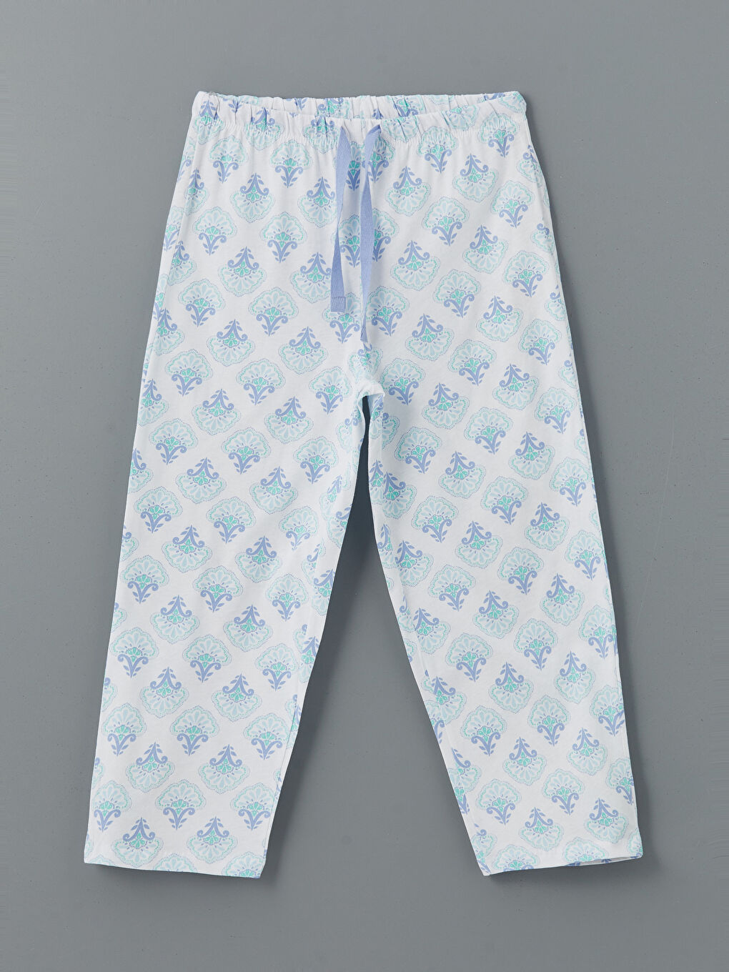 Mavi Beli Lastikli Desenli Kadın Kapri Pijama Altı