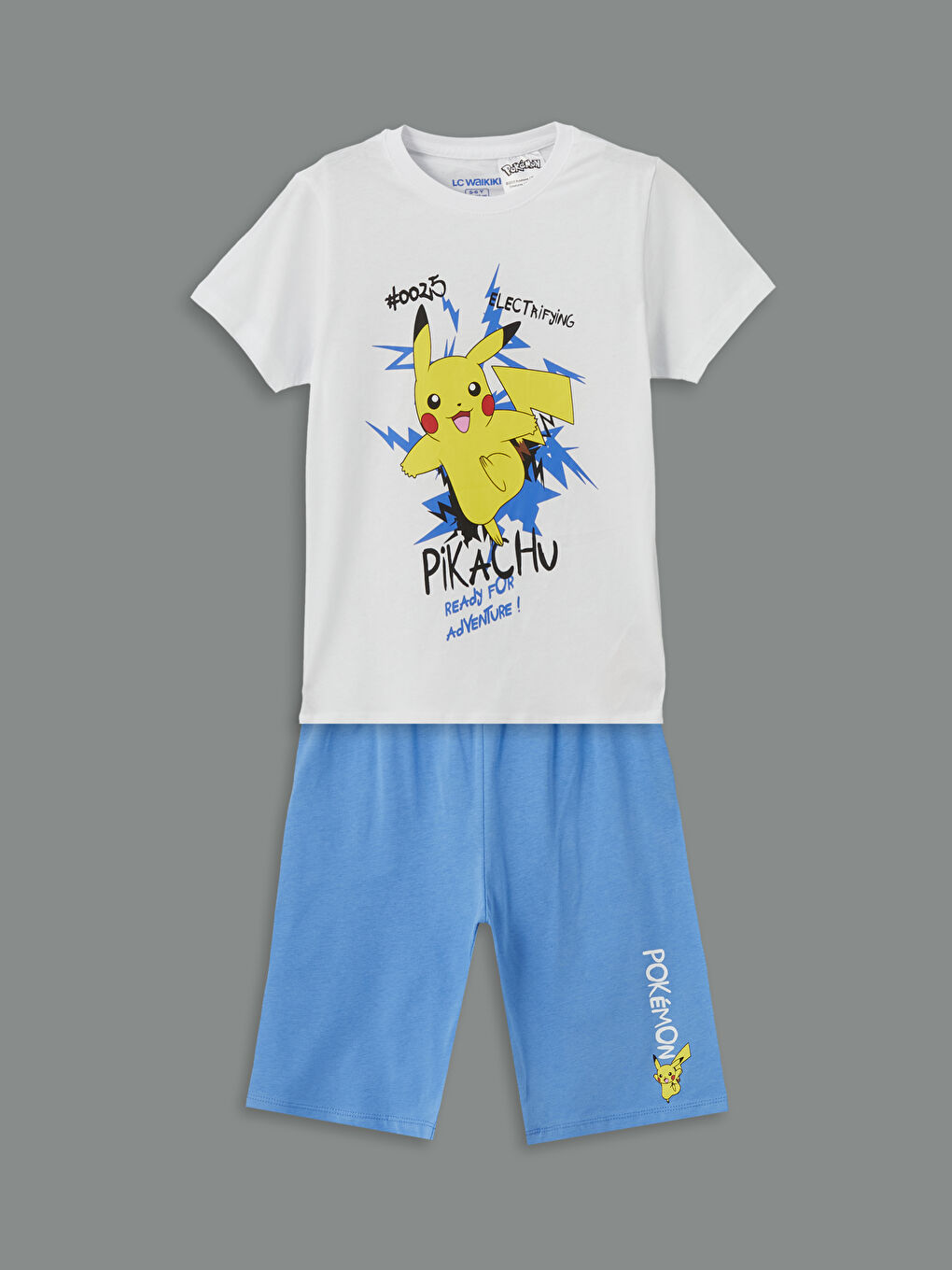 LCW Kids Bisiklet Yaka Pikachu Baskılı Erkek Çocuk Şortlu Pijama Takımı -S5CD75Z4-Q6K
