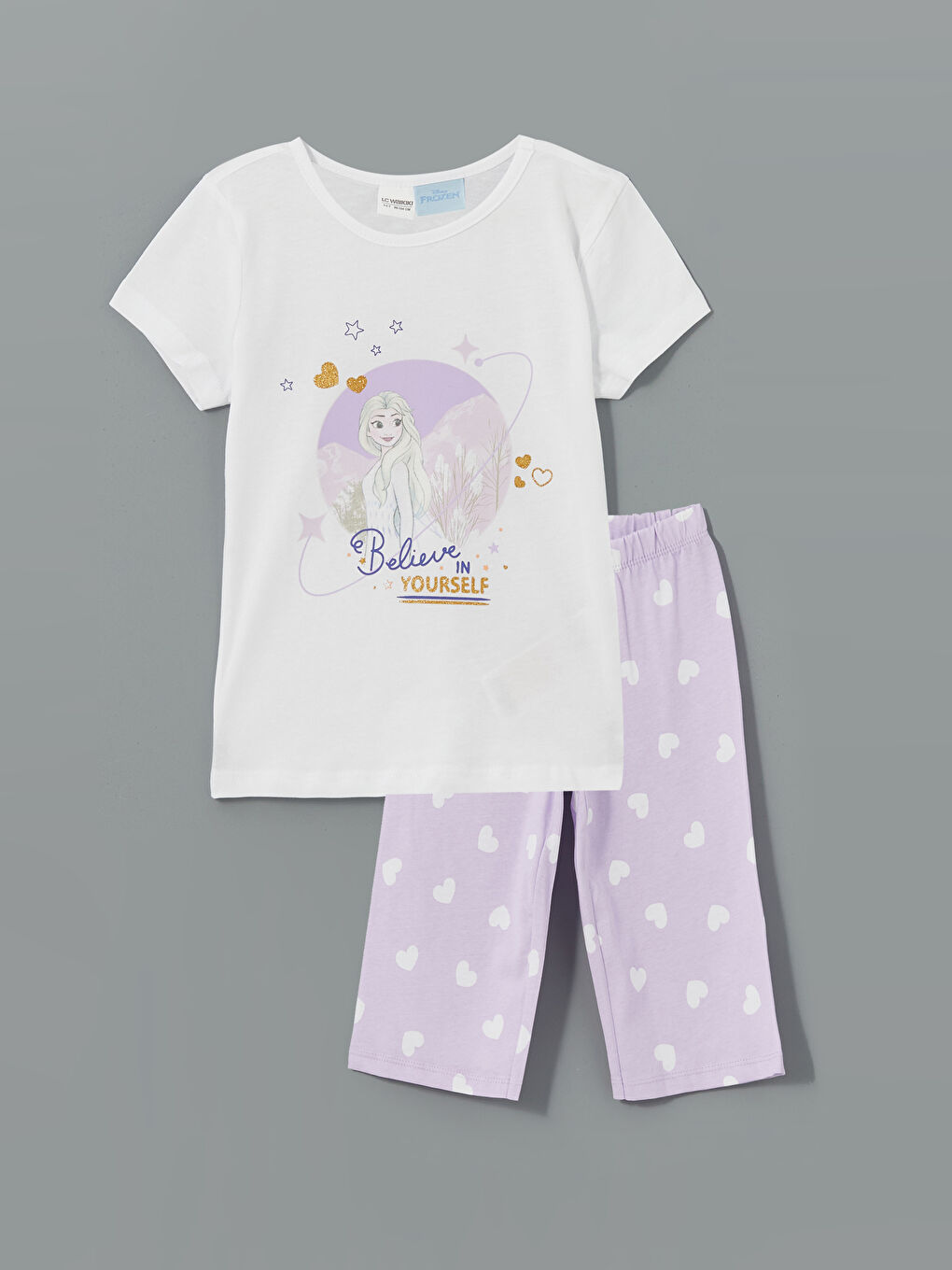 LCW Kids Beyaz Bisiklet Yaka Baskılı Kız Çocuk Pijama Takımı