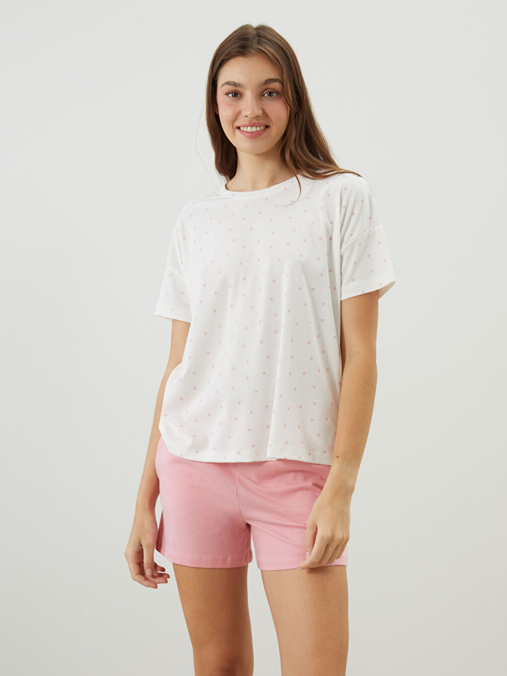 Pembe Beli Lastikli Kadın Şort Pijama Altı