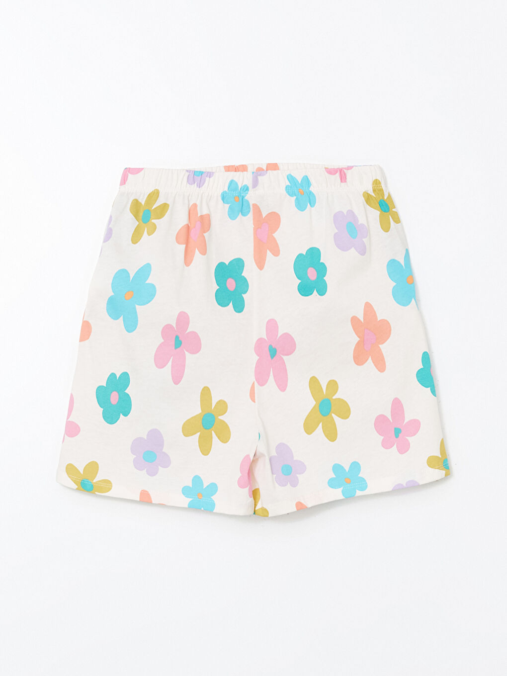 Pembe Beli Lastikli Çiçekli Kadın Şort Pijama Altı-4