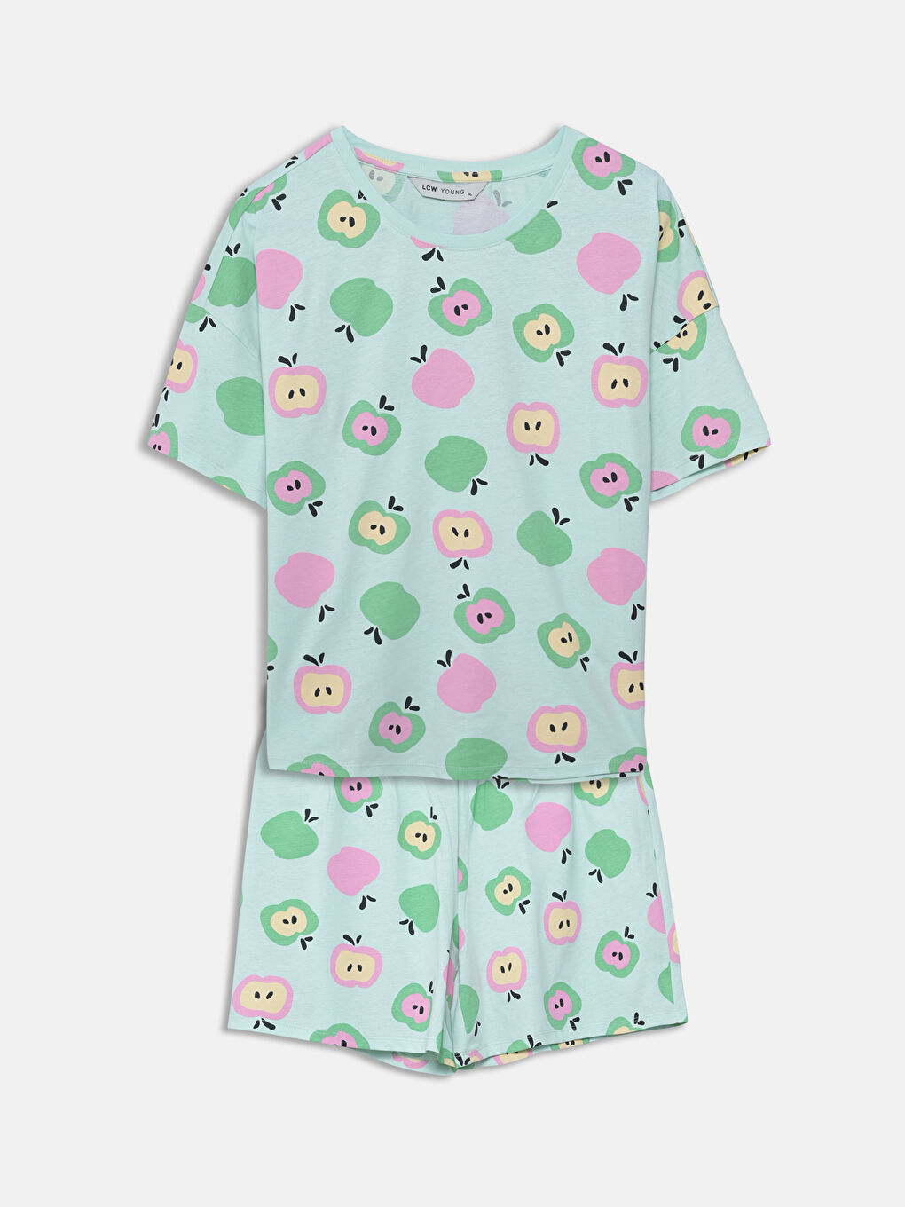 Crew Neck Printed Women's Short Pyjama Set -S5CE39Z8-LU2