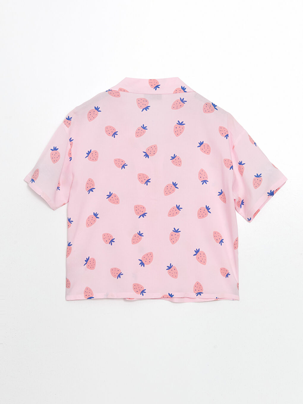 Pembe Gömlek Yaka Baskılı Kadın Pijama Üstü-1