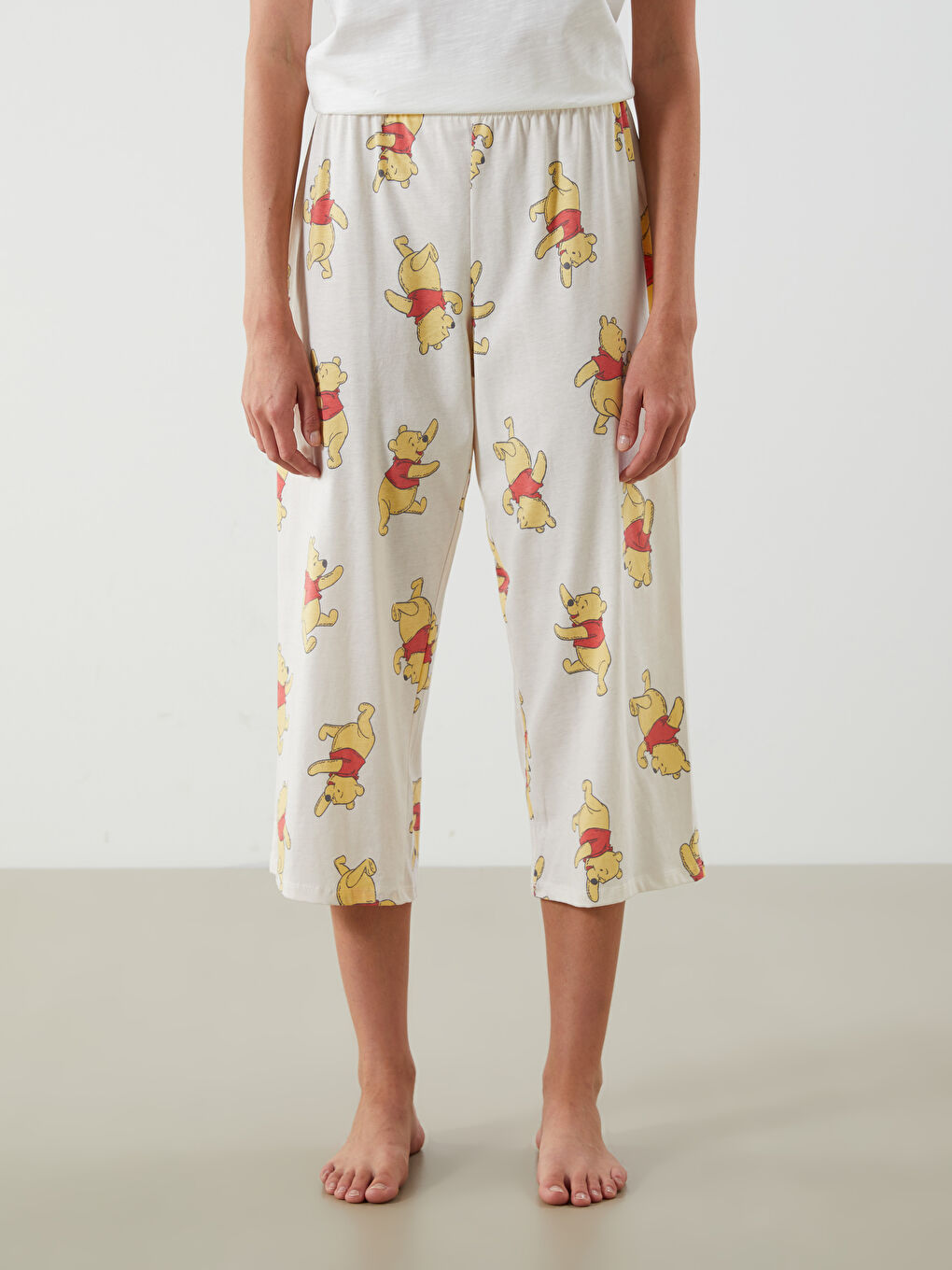 Pembe Winnie the Pooh Baskılı Kadın Kapri Pijama Altı-1