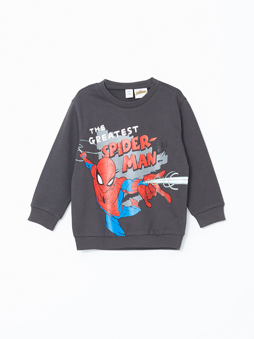 Antrasit Bisiklet Yaka Spider-Man Baskılı Erkek Çocuk Sweatshirt