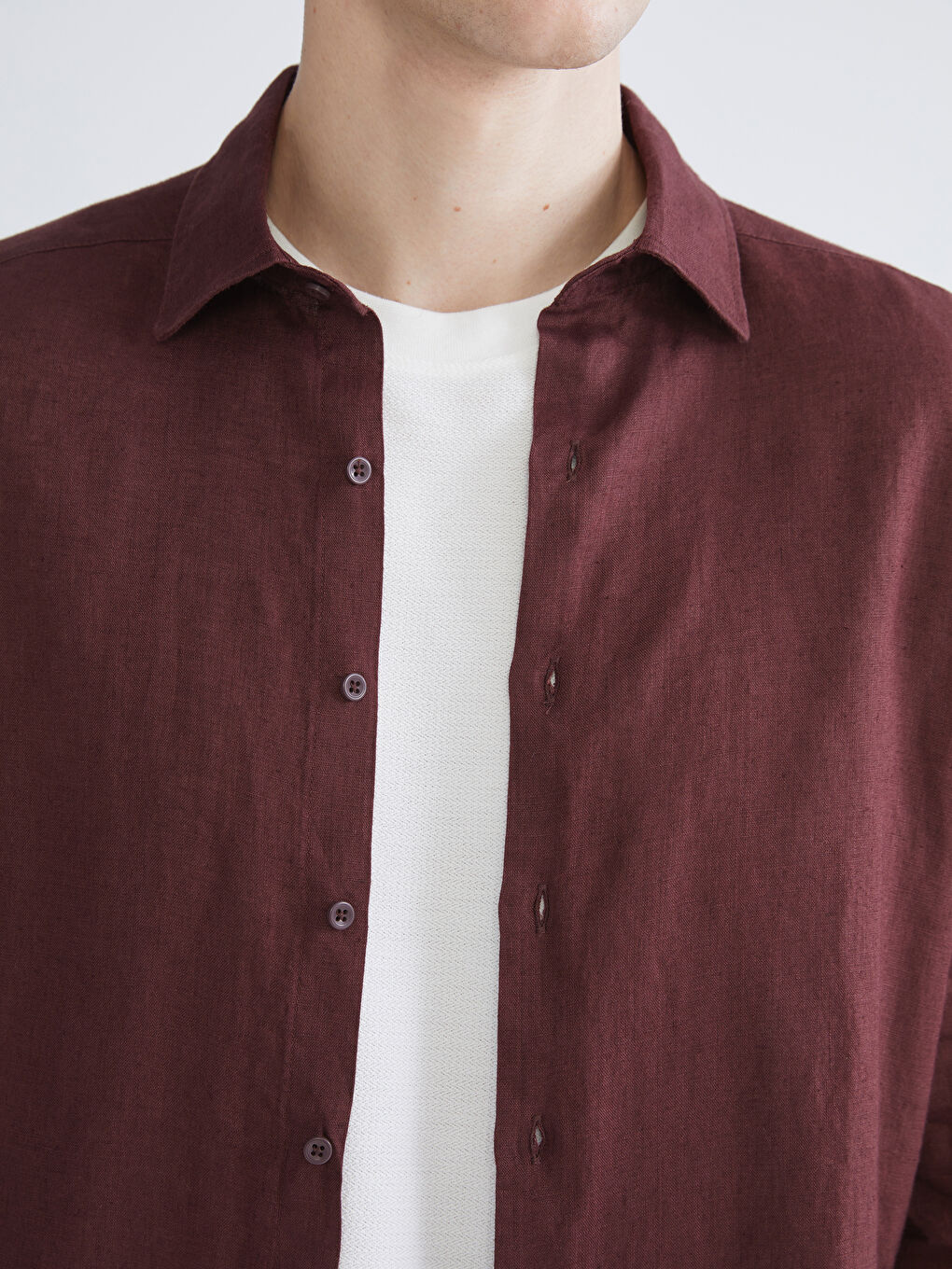 Mürdüm Regular Fit Uzun Kollu %100 Keten Erkek Gömlek-2