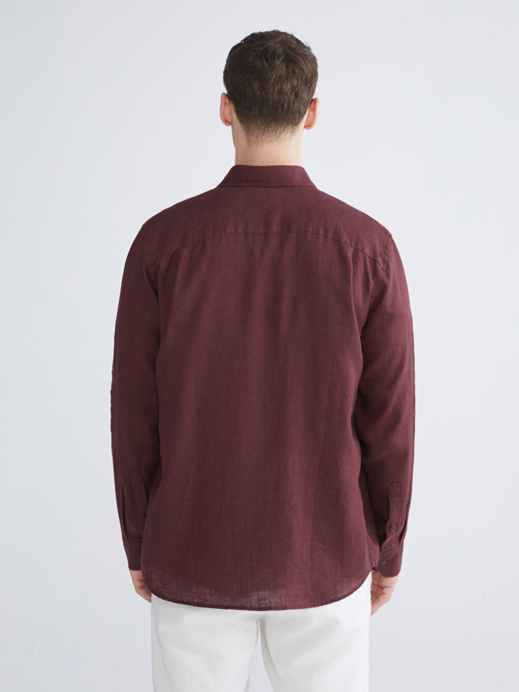 Mürdüm Regular Fit Uzun Kollu %100 Keten Erkek Gömlek-3