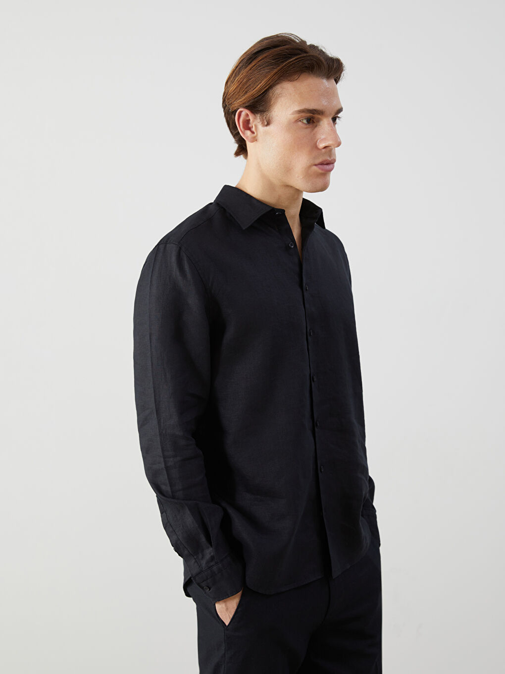 Regular Fit Long Sleeve Linen Men's Shirt -S5CF08Z8-CVL