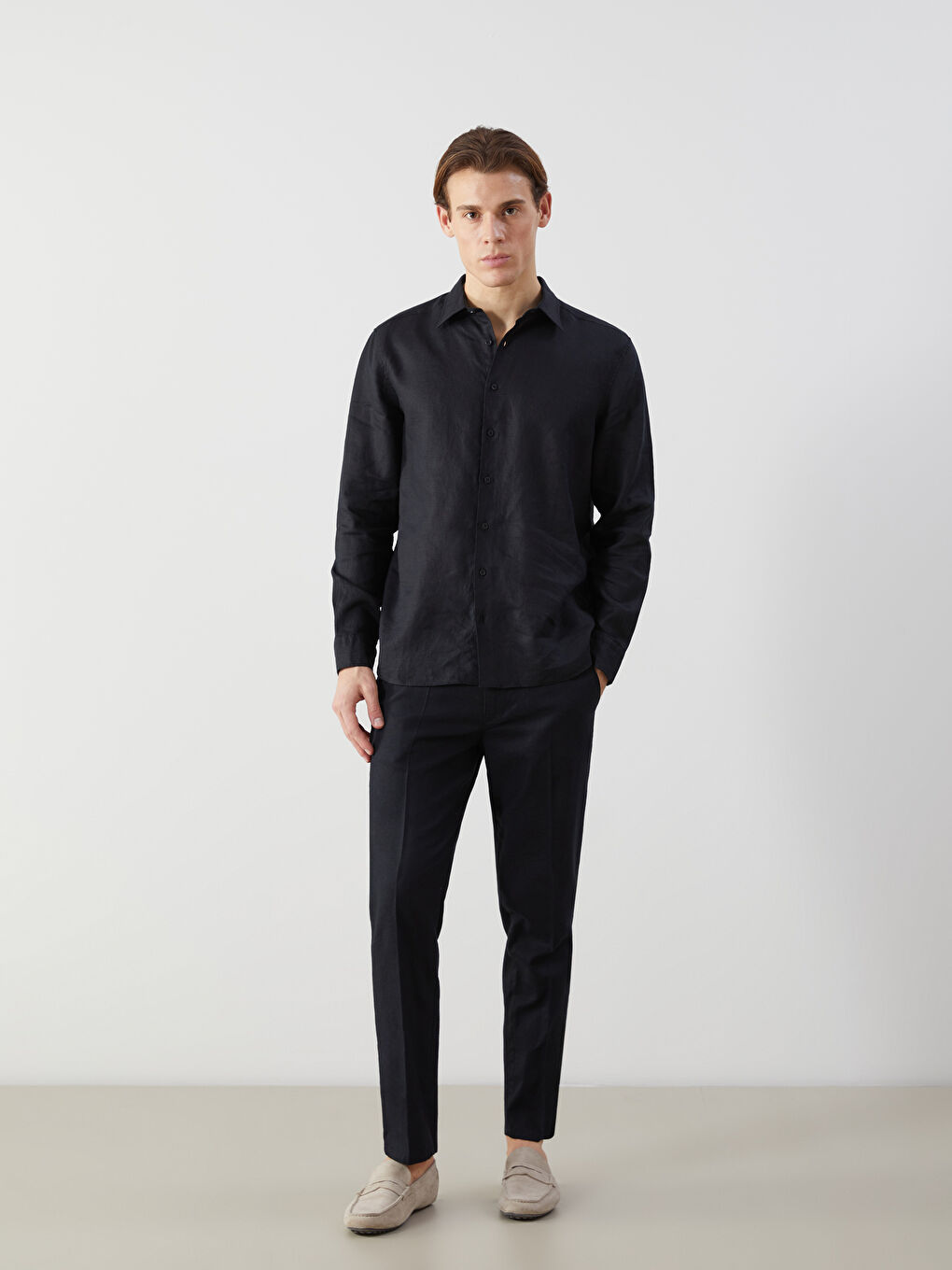 Regular Fit Long Sleeve Linen Men's Shirt -S5CF08Z8-CVL