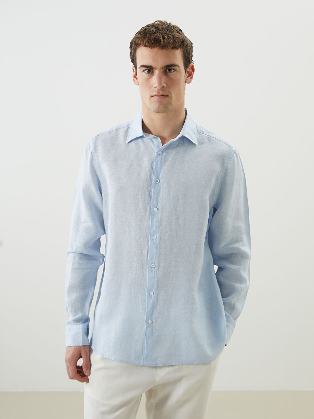 Regular Fit Long Sleeve Linen Men's Shirt -S5CF08Z8-QKN