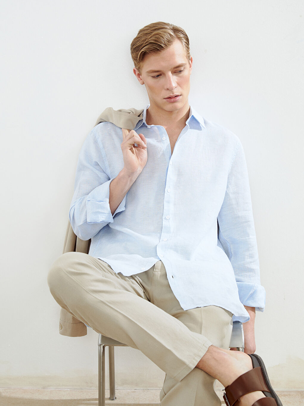 Regular Fit Long Sleeve Linen Men's Shirt -S5CF08Z8-QKN