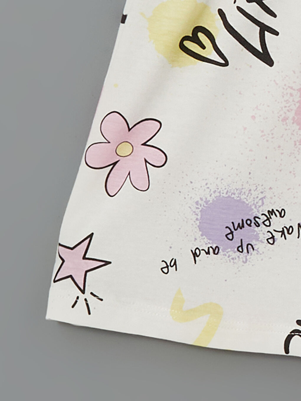 Ekru Beli Lastikli Baskılı Kız Çocuk Pijama Şort-2