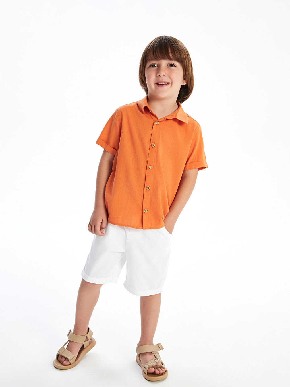 LCW Kids سێتی ٢ دانەی کراسی منداڵی کوڕ قۆڵ کورت ئاسایی و شۆرت -S5CG14Z1-LXS