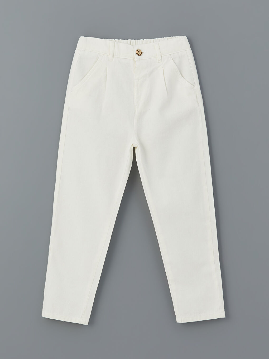 Beyaz Beli Ayarlanabilir Basic Erkek Çocuk Pantolon