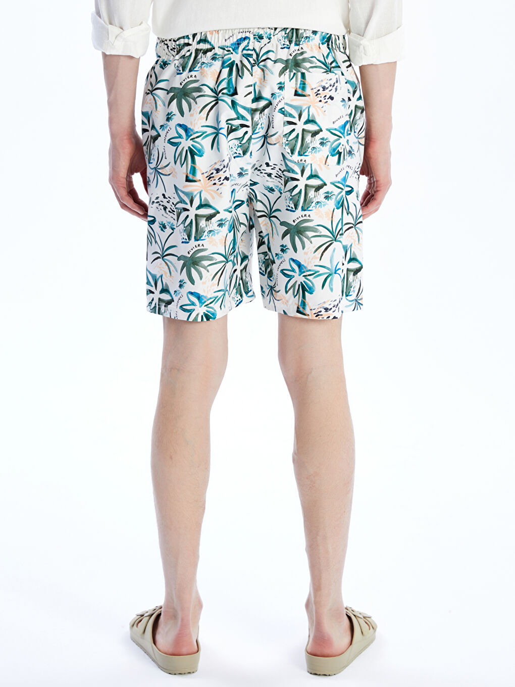 Bej Kısa Boy Desenli Erkek Deniz Şortu-3