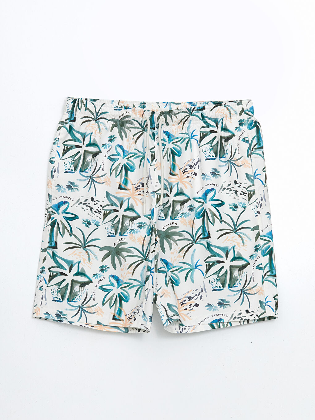 Bej Kısa Boy Desenli Erkek Deniz Şortu-4