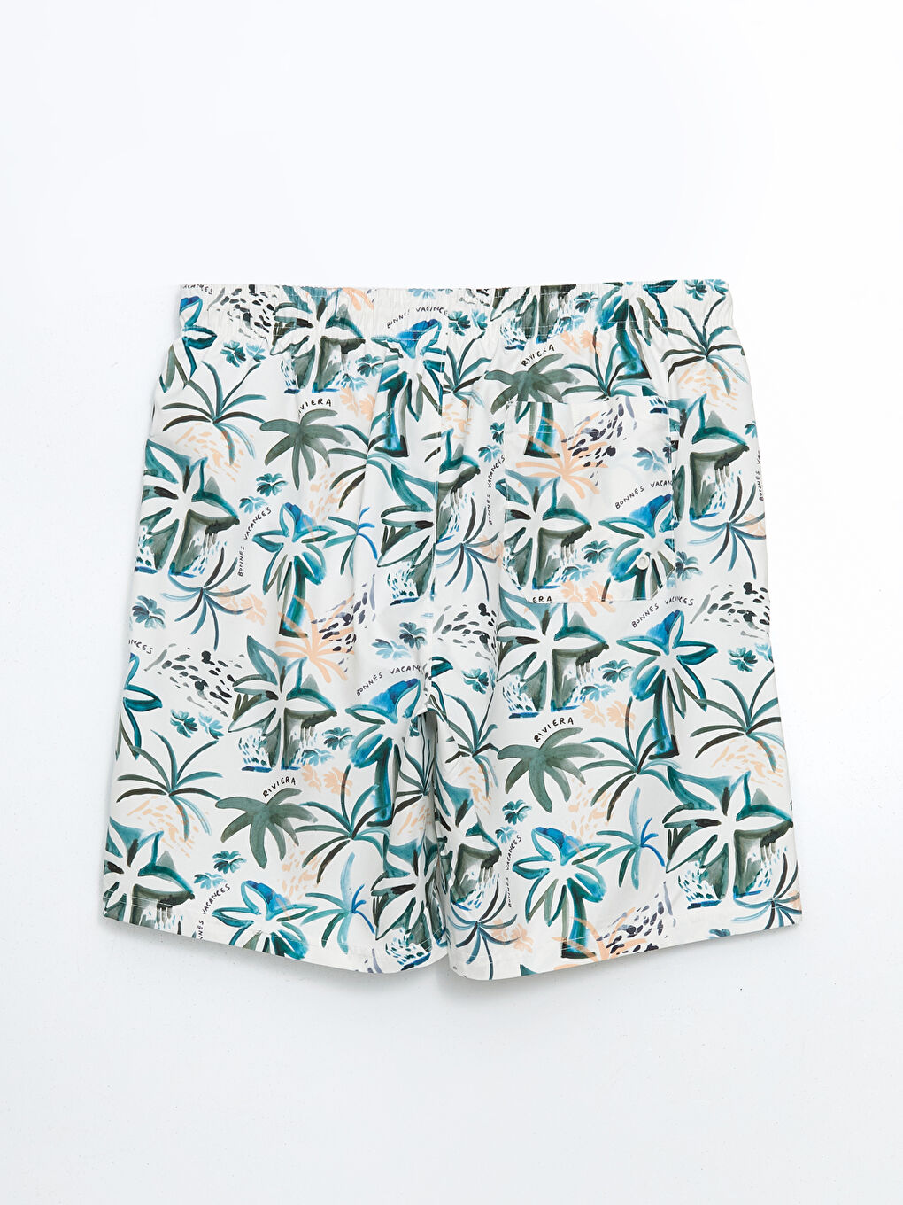 Bej Kısa Boy Desenli Erkek Deniz Şortu-5