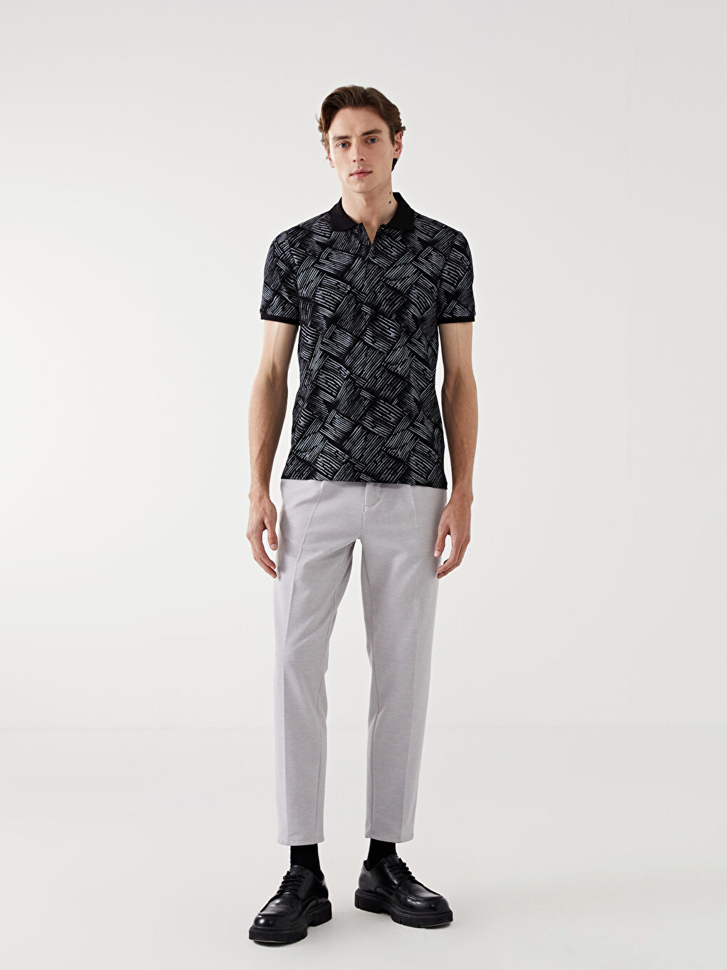 Polo Neck Patterned Pique Jacquard Men's T-Shirt -S5CH80Z8-CVL