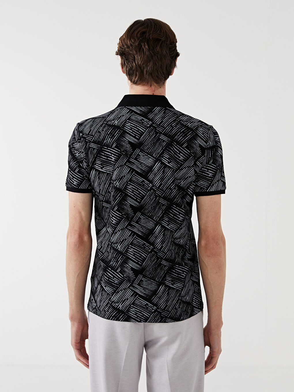 Polo Neck Patterned Pique Jacquard Men's T-Shirt -S5CH80Z8-CVL
