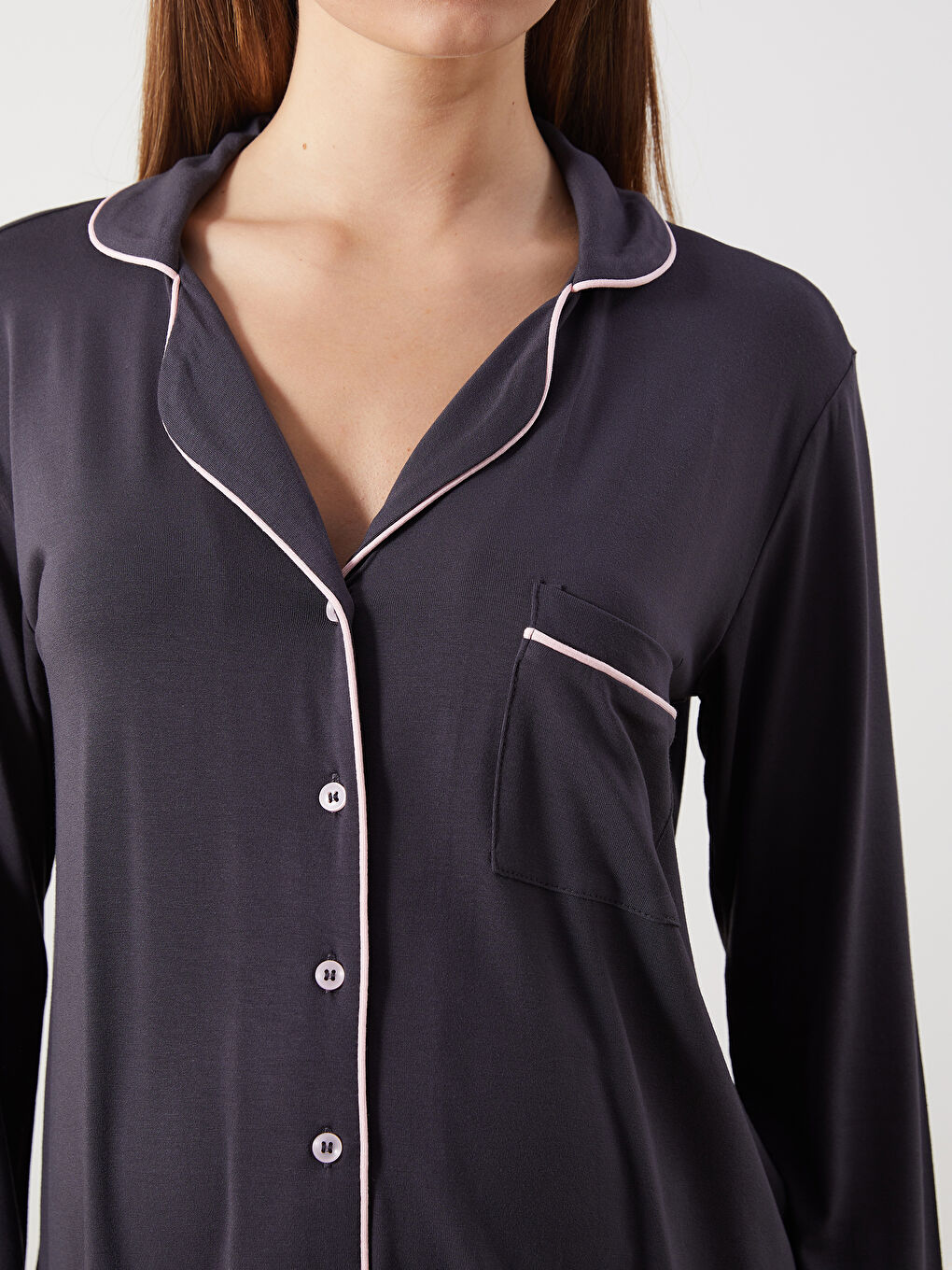 Antrasit Gömlek Yaka Hamile Pijama Takımı-2