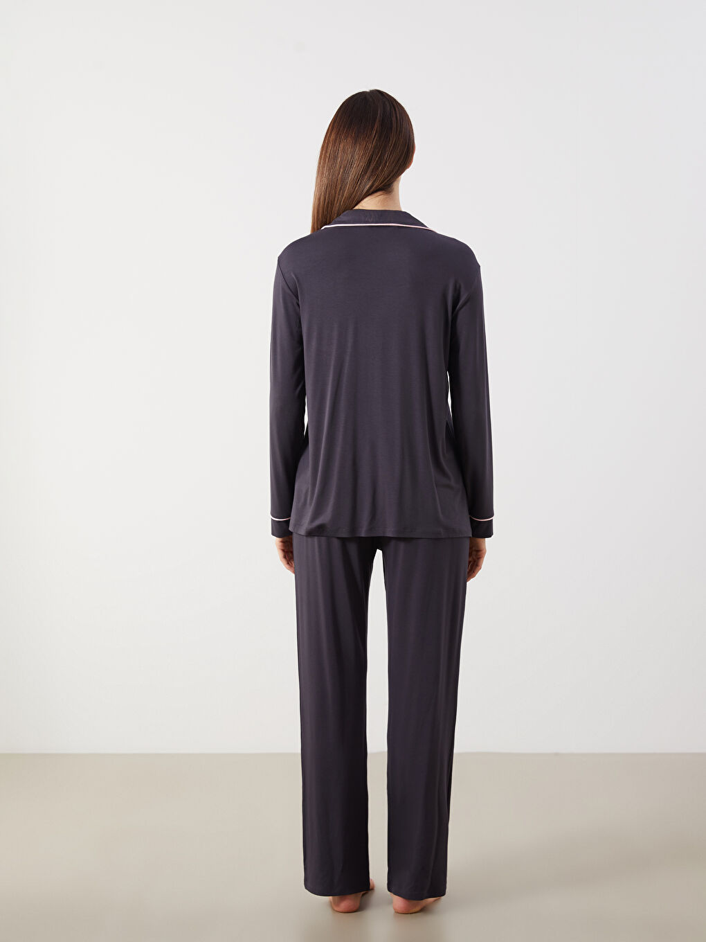 Antrasit Gömlek Yaka Hamile Pijama Takımı-3