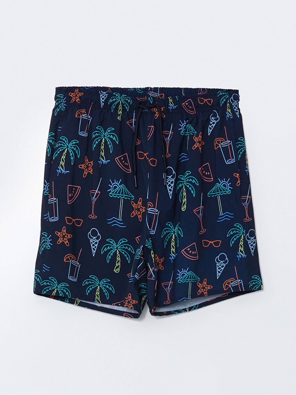 Lacivert Kısa Boy Desenli Erkek Deniz Şortu-4