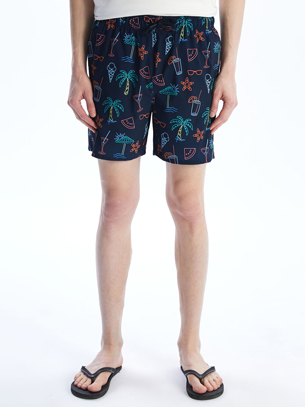 Lacivert Kısa Boy Desenli Erkek Deniz Şortu-1